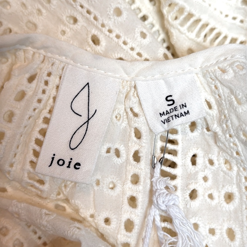 NWT Joie Light Cream Eyelet Button‎ Down Unlined Cotton Peasant Top Size S - Picture 5 of 10